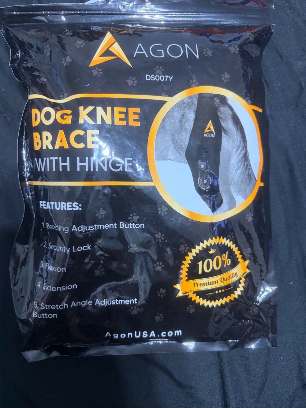 Dog Knee Brace with Hinge - Black and Yellow Packaging